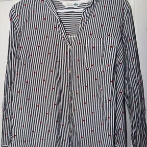 Old Navy Black and White Striped Shirt with Red Dots